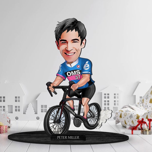 Personalisiertes 3D Cartoon Radfahrer Figur Schmucket aus Holz, Personalisiertes Cartoon Radfahrer Portrait, Geburtstagsgeschenk, Weihnachtsgeschenk, Geschenk für Ihn