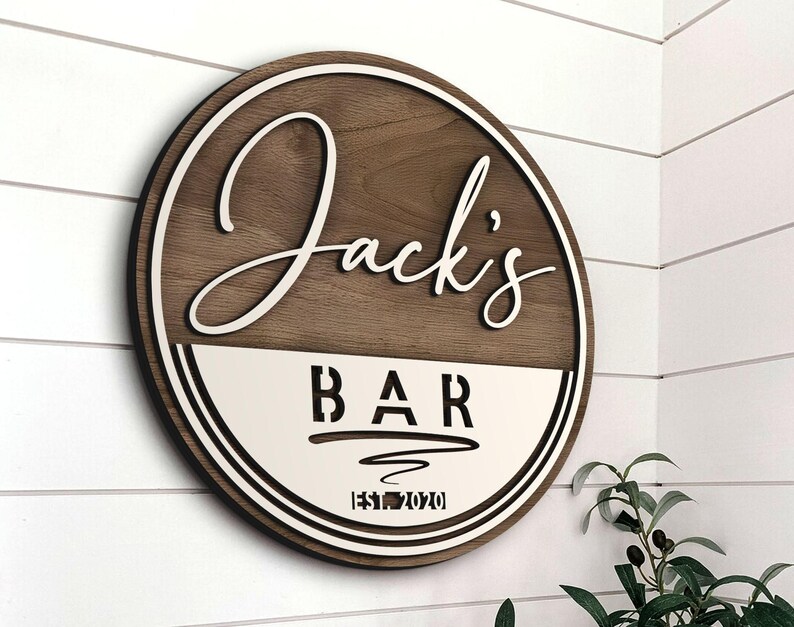 Personalized Bar Sign, Round Wooden Sign, Custom Wood Sign, Home Bar ...
