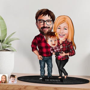 Personalisierte 3D-Karikatur-Familienfigur Schmuckstück aus Holz, Benutzerdefiniertes Karikatur-Familienporträt, Geburtstagsgeschenk, Weihnachtsgeschenk, Geschenk für die Familie