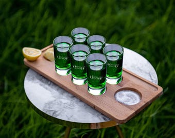 Personalized 6 pcs tequila shot glasses and Large Tequila Party Tray |, Tequila Flight Board, Tequila Shooting Board, Dad gift, Friend Gift