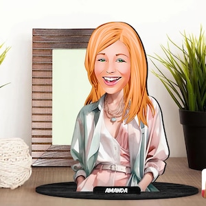 Gepersonaliseerde 3D houten cartoon vrouwelijk beeldje trinket, aangepaste cartoon dame portret, verjaardagscadeau, kerstcadeau, cadeau voor haar