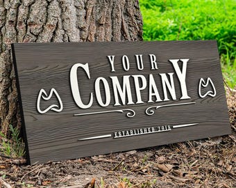 May include: A rustic wooden sign with the text "YOUR COMPANY ESTABLISHED 2018" in white lettering. The sign has a wood grain texture and is decorated with stylized white paw prints.