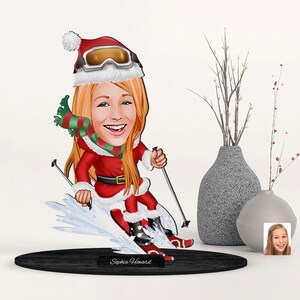 Spersonalizowana świąteczna figurka 3D z drewna z kreskówek, spersonalizowany portret dziewczynki z kreskówek, prezent świąteczny, prezent rocznicowy, prezent dla niej
