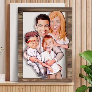 Spersonalizowana 3D Drewniana Karykatura Rodzinna Ścienna Sztuka, Prezent Rocznicowy, Niestandardowy Portret Karykatury, Prezent Urodzinowy, Wystrój Domu, Prezent dla Rodziny