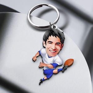 Portachiavi con caricatura personalizzata del football americano, regalo per lui, portachiavi Cosbaby personalizzato, regalo di Natale, ritratto dei cartoni animati, bobblehead
