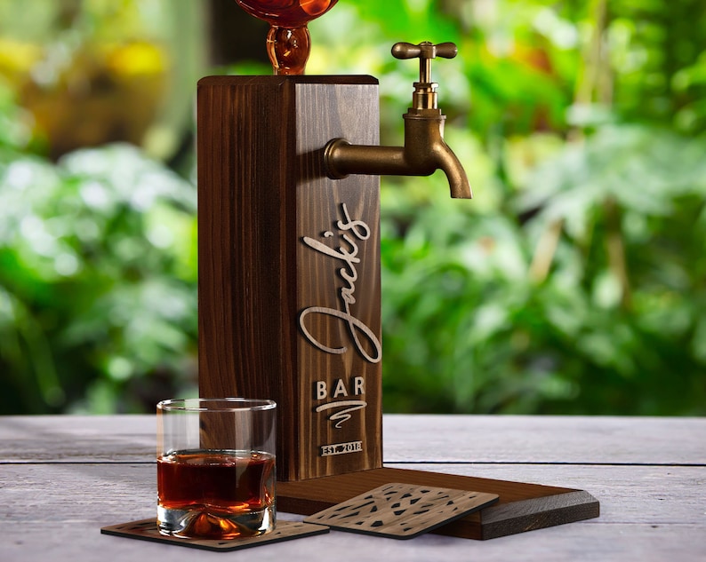 Personalized Embossed Name Wooden Whiskey Dispenser, Wood Dispenser, Liquor Dispenser, Whiskey Fountain, Beverage Dispenser, Drink Dispenser, christmas gift, Anniversary gift, father gift, wine, jack daniels, whiskey bar, pub, pub shed, bar