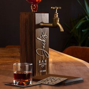 Personalized Embossed Name Wooden Whiskey Dispenser, Wood Dispenser, Liquor Dispenser, Whiskey Fountain, Beverage Dispenser, Drink Dispenser, christmas gift, Anniversary gift, father gift, wine, jack daniels, whiskey bar, pub, pub shed, bar