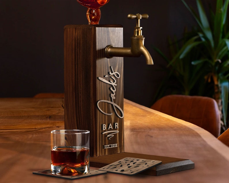 Personalized Embossed Name Wooden Whiskey Dispenser, Wood Dispenser, Liquor Dispenser, Whiskey Fountain, Beverage Dispenser, Drink Dispenser, christmas gift, Anniversary gift, father gift, wine, jack daniels, whiskey bar, pub, pub shed, bar