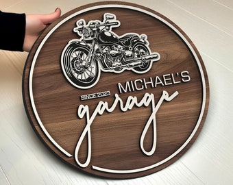 Personalized Name Garage Sign, Housewarming Gift, Custom Motorcyclist Wood Sign, Home Decor, Man Cave Sign, Motorcycle Workshop Sign