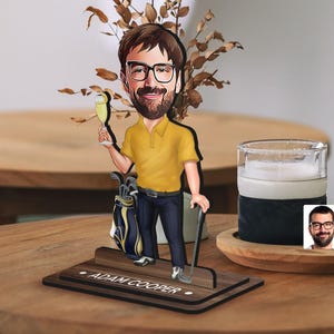 Personalisierte 3D Cartoon Golfer Figur Schmuckstück, Weihnachtsgeschenk, Benutzerdefinierte Cartoon Golf Spieler Porträt, Geburtstagsgeschenk, Geschenk für ihn