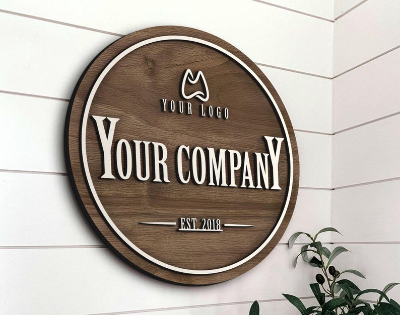 Personalized Wooden Logo Sign, Wooden Round Sign, Custom Wood Office Sign, Business Commerical Signage, Shop Logo Sign, Laser Cut Logo Sign image 9