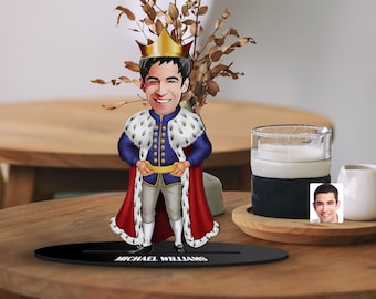 Personalized 3D Wood Cartoon King Figurine Trinket, Anniversary Gift, Custom Caricature King Portrait, Gift for Him, Best Gift for Friend