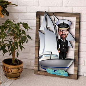 Personalisierte 3D Holz Cartooned Cruise Captain Wandkunst, Benutzerdefinierte Cartoon Portrait, Holz Wohnkultur, Geburtstagsgeschenk, Weihnachtsgeschenk, Dekor