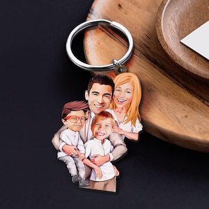 Keychain with Personalized Family Caricature, Birthday Gift, Custom Caricature Keyring, Cartoon Portrait, Gift for Family, Anniversary Gift