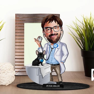 Gepersonaliseerde 3D houten cartoon veterinair beeldje trinket, aangepast cartoonportret, verjaardagscadeau, kerstcadeau, cadeau voor hem