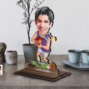 Figurina di football americano in legno 3D personalizzata, regalo di Natale, ritratto di cartone animato personalizzato, regalo di compleanno, regalo per lui