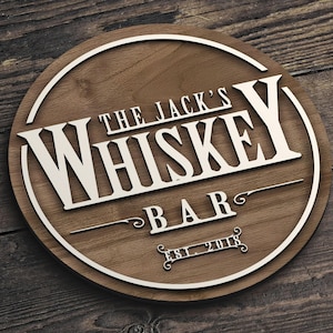 Placa de bar personalizada, placa de bar de uísque, placa de madeira personalizada, placa de bar em casa, cabine, caverna do homem, pub, decoração de bar, decoração rústica para casa, bar no porão