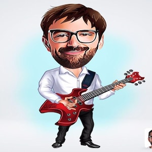 Personalized Male Guitarist Drawing / Male Guitarist Cartoon Drawing / Male Guitarist Drawing