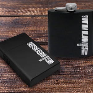 Set regalo con fiaschetta e scatola per sigarette incisa al laser personalizzata, fiaschetta personalizzata da 6 once, custodia per sigarette in metallo, il miglior regalo per lui