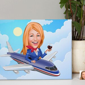 Personalized Hostess, Stewardess Caricature Drawing, Cartoon from Photo, Custom Portrait Drawing, Digital Art, Bobblehead Drawing, Fun Gift