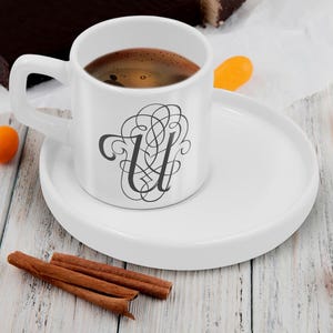 Ensemble personnalisé de lettres de calligraphie expresso/tasse à café turque, tasse à expresso personnalisée, cadeau de pendaison de crémaillère, cadeau d'anniversaire pour les amateurs de café