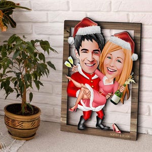 Aanpasbare 3D houten cartoon kerstfamilie schilderij, aangepast cartoonportret, cadeau voor kerst, vrolijk kerstfeest, cadeau voor familie