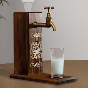 Natural Wood Gilded Mirror Raki Dispenser, Alcoholic Drink Dispenser, Wine, Vodka, Whiskey, Raki, Liquor Dispenser, Wooden Whiskey Fountain