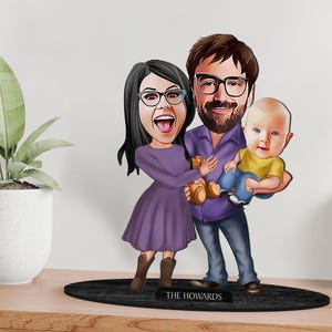 Figura familiar de madera en 3D personalizada con dibujos animados, retrato familiar de dibujos animados personalizado, regalo de cumpleaños, regalo de Navidad, regalo para la familia