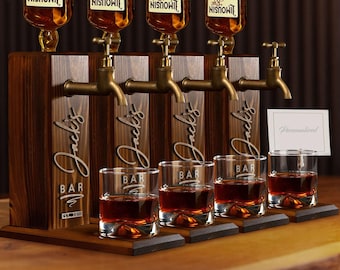 4 Units Personalized Embossed Named Wooden Whiskey Dispensers for Bar, Pub and Pub Shed, Wooden Liquor Dispensers, Drink Fountains