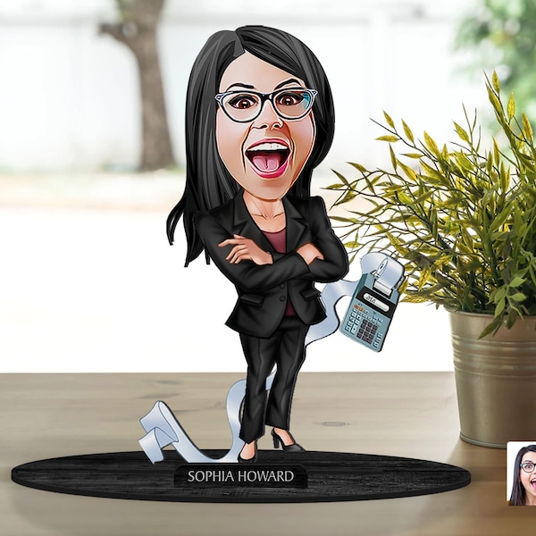 gepersonaliseerde 3D houten cartooned accountant beeldje snuisterij, aangepaste cartoon portret, verjaardagscadeau, kerstcadeau, verjaardagscadeau, verjaardagscadeau