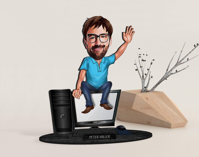 Personalized 3D Wooden Cartooned Computer Engineer Figurine Trinket, Custom Cartoon Portrait, Birthday Gift, Christmas, Anniversary Gift image 8