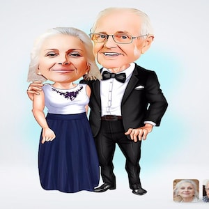 Personalized Grandparents Caricature Drawing / Grandparents Cartoon Drawing /  Grandfather and grandmother Digital Drawing