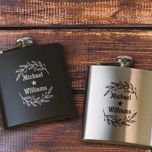 Personalized Laser Engraved Steel Hip Flask, Custom 6oz Hip Flask, Alcoholic Drink Flask, Best Man Gift, Gift For Dad, Groomsmen Gift