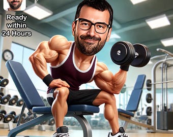 Custom Weightlifter Caricature from Photo, Personalized Digital Fitness Portrait, JPEG
