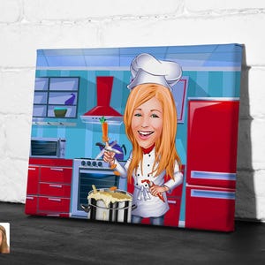 Personalized Chef Caricature Drawing, Cartoon from Photo, Custom Cooking Portrait Drawing, Digital Art, Bobblehead, Gift for Her