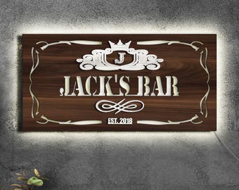 Personalized LED Light Wooden Bar Sign, Custom Embossed Wood Bar Sign, Basement Bar Decor, Man Cave, Pub, Bar Sign, Home Decor, Whiskey Bar