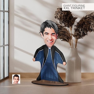 Spersonalizowana 3D drewniana figurka Wingsuit z kreskówek, duża figurka, spersonalizowany portret karykatury, prezent dla niego, wystrój domu, prezent urodzinowy