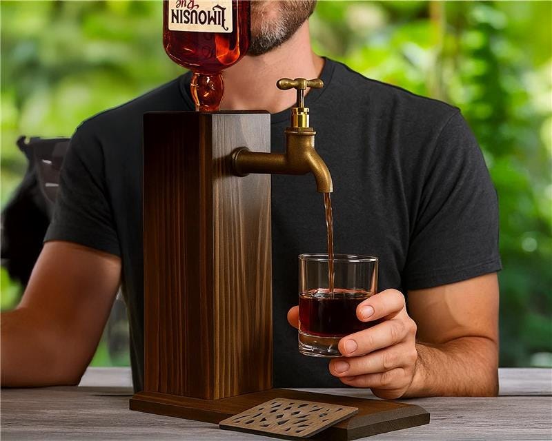 Personalized Embossed Named Wooden Whiskey Dispenser and Wood Coasters Set, Bar, Pub, Wine, Vodka, Liquor Dispenser, Wood Whiskey Fountain