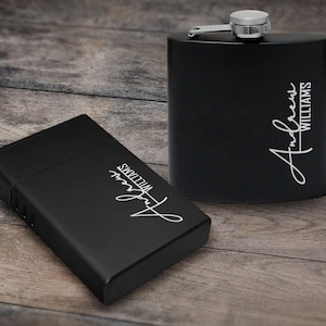 Set regalo con fiaschetta e scatola per sigarette incisa al laser personalizzata, fiaschetta personalizzata da 6 once, custodia per sigarette in metallo, il miglior regalo per lui