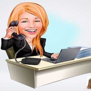 Personalized Female Assistant Drawing / Female Assistant Cartoon Drawing / Woman Assistant Drawing