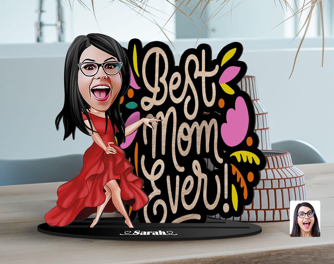 Personalized 3D Wooden Trinket Figurine With Mom Cartoon, Gift for Mom ...