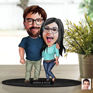 Personalized 3D Wooden Cartooned Lover - Couple Figurine Trinket, Custom Cartoon Portrait, Birthday Gift, Christmas, Anniversary Gift