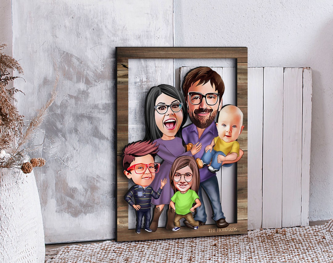 Personalized 3D Wooden Cartooned Family Wall Art, Custom Cartoon