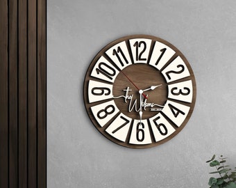 Personalized Embossed Round Wood Modern Wall Clock, Wedding Gift, Anniversary Gift, Home Decor, Wood Decor, Housewarming Gift, Large Clock