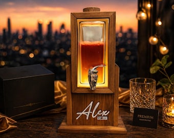 Personalized LED Wooden Drink Dispenser with Tap, Custom Name Lighted Bar Decor, Rustic Whiskey/Beer Dispenser Gift