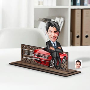 Gepersonaliseerde 3D houten cartoon naamplaatje trinket, karikatuur beeldje portret, kantoorinrichting, cadeau voor baas, woondecoratie, cadeau voor hem