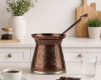 170 ml Turkish Coffee Pot, Induction Compatible Cezve in Copper, Silver or Gold Finish