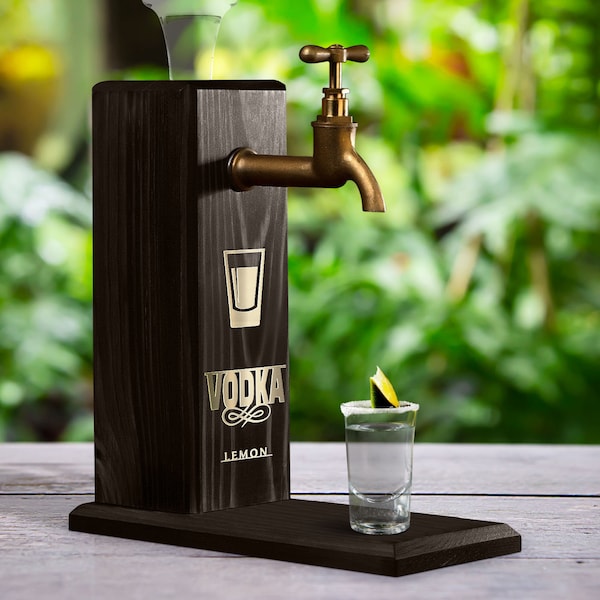 Natürlicher Holz vergoldeter Spiegel Wodka Dispenser, alkoholische Getränke Dispenser, Wein, Wodka, Whisky, Raki, Liquor Dispenser, Holz Whiskey Brunnen