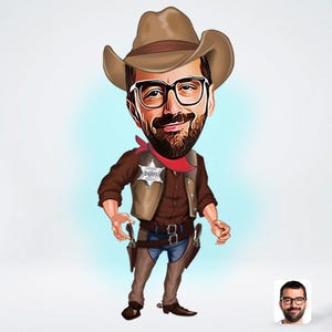 Custom Cowboy Portrait for him, her or wildwest couple, Personalized Portrait from your photo as a Cowboy or Cowgirl, Wild West, funny Gift