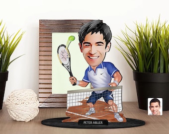 Personalized 3D Wooden Cartooned Tennis Player Figurine Trinket, Custom Cartoon Portrait, Birthday Gift, Christmas Gift, Gift for Him